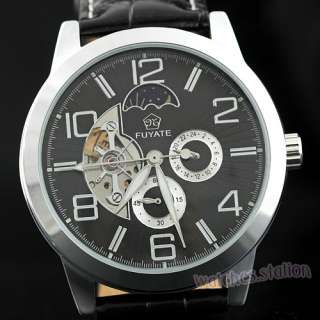 Black Moon and Sun Mechanical Automatic Mens Wrist Watch 6 hands New 