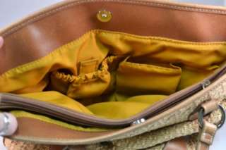   MOUNTAIN Handbag PURSE Simulated Woven Leather Tan Beige Trim EUC