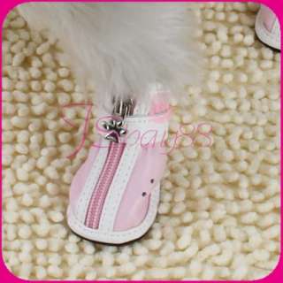 Pet Dog Boots Set of 4 Pink Leather Cozy Shoes NEW 2#  