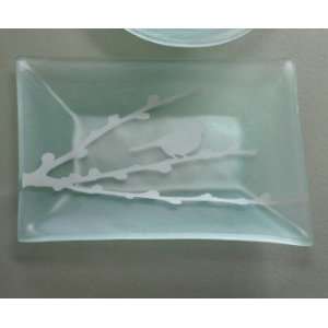  Nature Series Birdie rectangular dish Handmade glass 7 3/4 