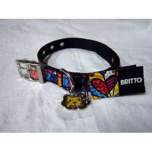  Romero Britto Large Nylon Dog Collar w/Metal Charm (Black 