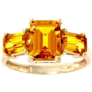   Yellow Gold Three Stone Octagon Ring Citrine, size8 diViene Jewelry