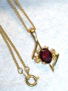 Vintage 14KT G.E. GIO LIND Garnet Pendant Necklace 18  
