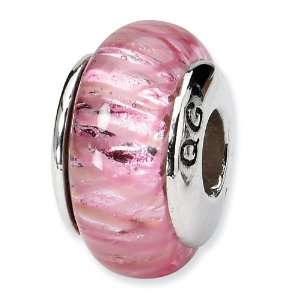  Metallic Pink Hand Blown Glass and .925 Sterling Silver Bead: Jewelry