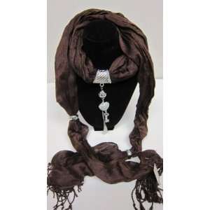  Brown Scarf with Bejeweled Heart Shaped Lock and Key 