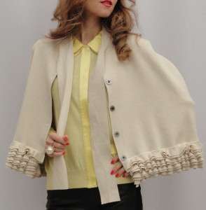   Light Beige Cashmere Blend Cape Cardigan Top with Bow UK10 12  