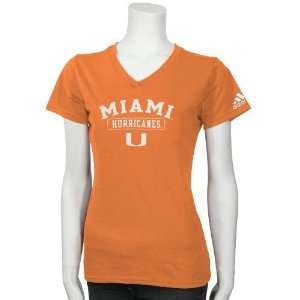  adidas Miami Hurricanes Orange V neck Practice T shirt 