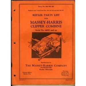  Massey Harris Clipper Combine Repair Parts List 1951 