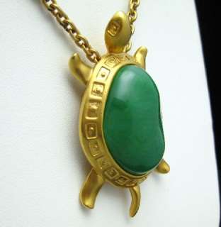 Vtg AVON Turtle Necklace & Brooch Pin, Green Stone Back  