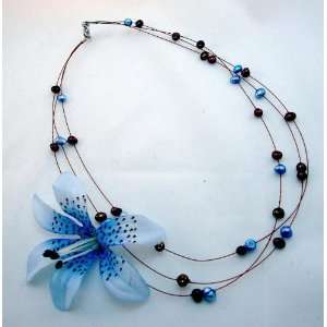   NEW Blue Lily and Freshwater Pearl Necklace, Limited. Beauty
