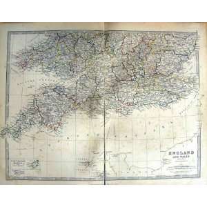   ANTIQUE MAP 1888 ENGLAND WALES SCILLY GUERNSEY