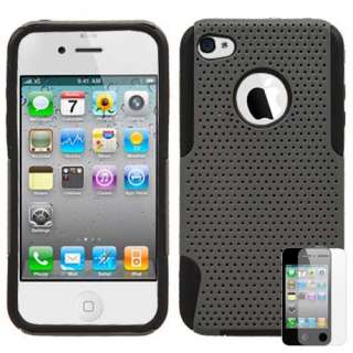 Apple Iphone 4 4s 4gs Grey/Black Hybrid hard case cover + Screen 