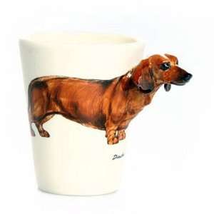 Red Smooth Coat Dachshund Sculpted Ceramic Dog Coffee Mug:  