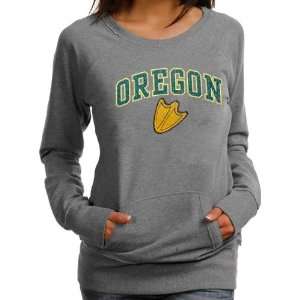 Oregon Ducks Ladies Ash Scoop Neck Fleece Sweatshirt  