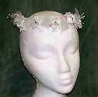 Flower Girls White Roses, Pearls and Tulle Headpiece   New