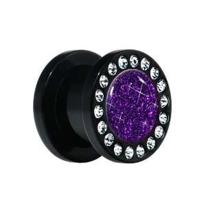  00 Gauge Black Acrylic Purple Haze Glitter Gem Screw Fit 