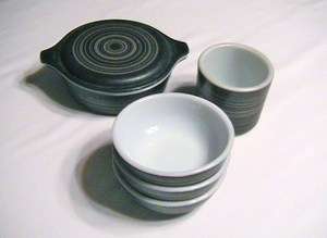 Vintage Black/Brown Stripe Terra Pyrex ~ 6 Pc  3 Bowls/1 Covered 