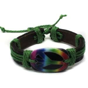 Colorful Peace Leather Bracelet Green