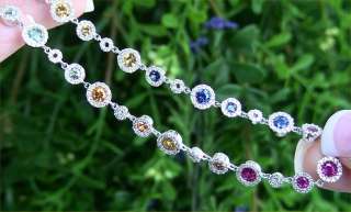 Estate 7.06 ct Multi Color VVS Sapphire Diamond Vintage Necklace 14k 