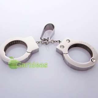 Mens Stainless Steel Silver Love Handcuff Crystal Chain Pendant 