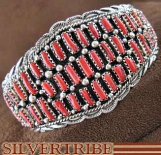 Native American Navajo Coral And Silver Cuff Bracelet  