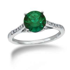  Sterling Silver, 1/10 ctw. Diamond and Lab Created Emerald 