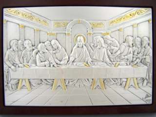   Sterling Silver Gold Icon Plaque Picture Last Supper of Christ Jesus
