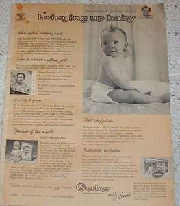 1957 advertising page for   Gerber Baby Food   CUTE baby in diaper OLD 