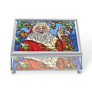  Large Rectangular, Beveled Glass Jewelry Box, Features Santa Design 
