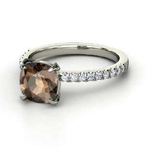   Ring, Cushion Smoky Quartz 14K White Gold Ring with Diamond Jewelry