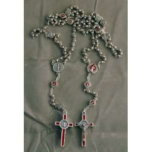 St. Benedict Rosary   Red Enameled Our Father Beads   14 
