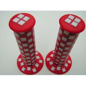  Checkerboard old school BMX bicycle grips   RED and WHITE 