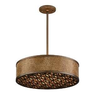   Four Light Pendant, Mambo Bronze Finish with Embossed Leather Shade