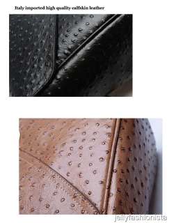 Real Calfskin Ostrich Leather Vintage Retro Shoulder Cross body Bag 