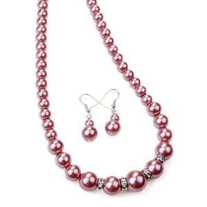 Fancy Rose Faux Pearl Beaded Crystal Necklace and Earring Set Fashion 