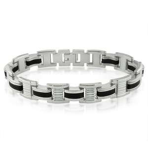   Stainless Steel and Black Rubber Link Bracelet 8 1/4 inches  