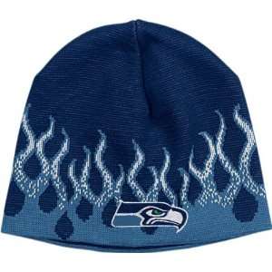 Seattle Seahawks Flame Cuffless Knit Hat:  Sports 