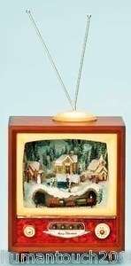 MUSIC BOX TV CHRISTMAS SCENE WITH SANTA AND MOVING ICE SKATERS HOME 
