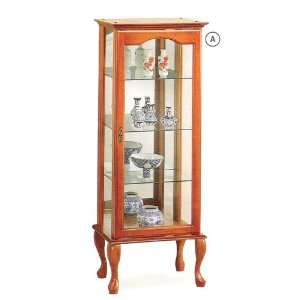  Oak finish wood curio cabinet with glass shelves and doors 