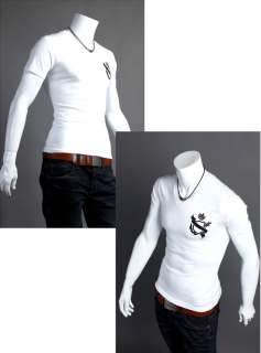 Crown embroidered Men V neck slim fit t shirts short tees tops 3 