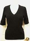 Pria black V neck cable pullover sz S cotton short sleeve