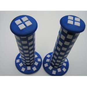 Checkerboard old school BMX bicycle grips   BLUE and WHITE  