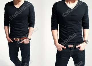   Lycra Deep V Neck Long Sleeves T Shirts Tunic Button Tops/Tee  