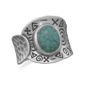   Silver Oxidized ring with 8mm x 9.6mm oval turquoise Size 7: Jewelry