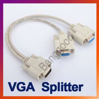 PC TO 2 VGA SVGA MONITOR Y SPLITTER CABLE LEAD 15 PIN  