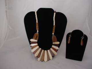 New Bone African Necklace and Pierced Earrings set  