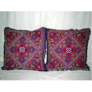   Wool Crewel Embroidery Cushion Covers Toss Pillows