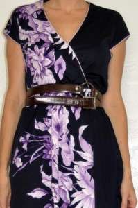   Asian Oriental COCKTAIL SECRETARY Floral WRAP Dress Purple Navy  