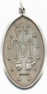 ANTIQUE STERLING SILVER LARGE BLESSED MOTHER MIRACULOUS MEDAL PENDANT 