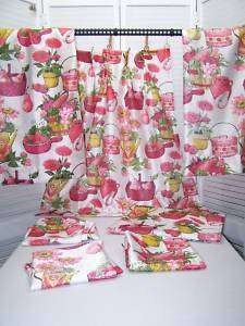 Vintage 1970s floral & fruit kitchen café curtains,7 panels 20(?) x 